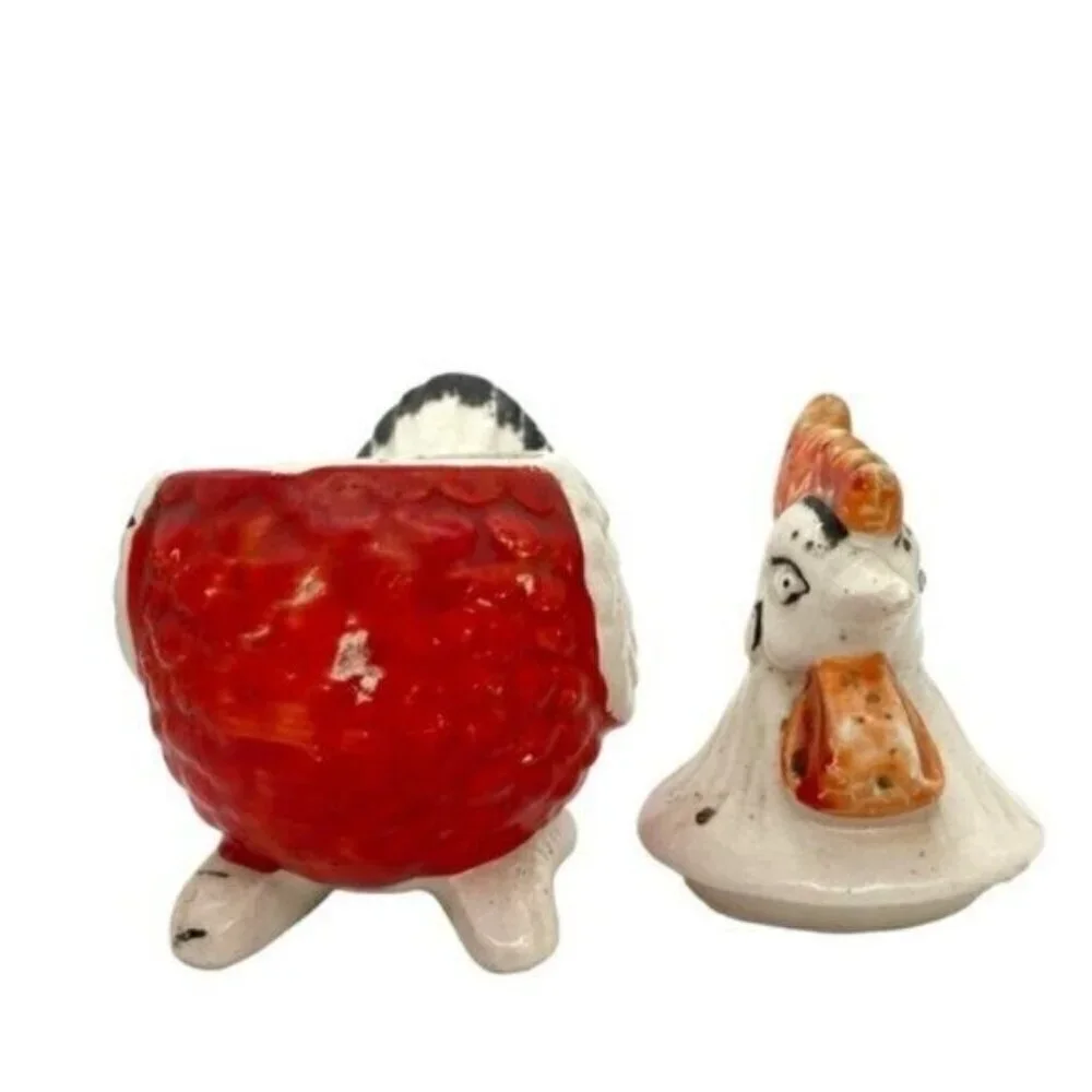 Vintage Artmark Japan Hen & Rooster Cream Sugar Bowl Salt Pepper Shaker